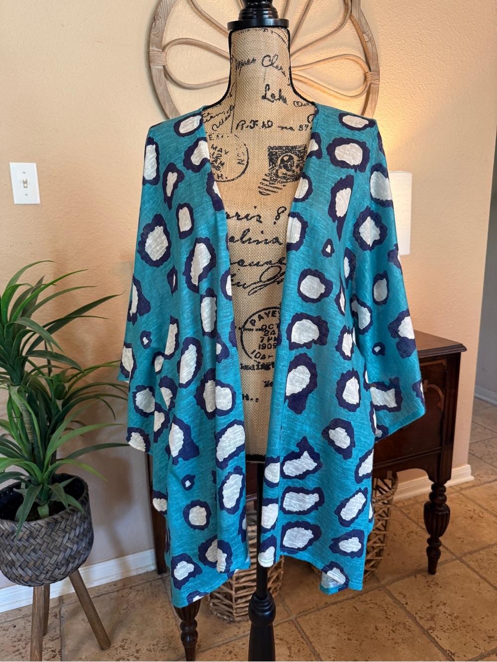 Umgee Teal Leopard Print Open Kimono Cardigan